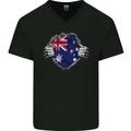 Australian Flag Ripped  Australia Day Gym Mens V-Neck Cotton T-Shirt Black