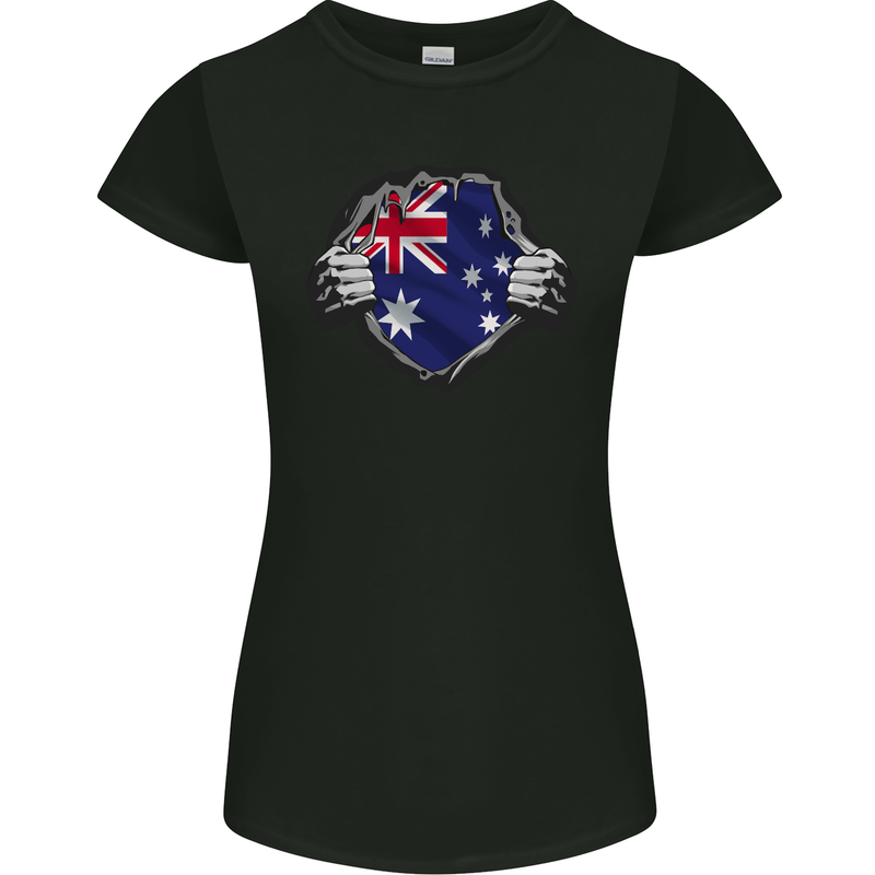 Australian Flag Ripped  Australia Day Gym Womens Petite Cut T-Shirt Black