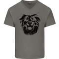 Australian Sheepdog Dogs Mens V-Neck Cotton T-Shirt Charcoal