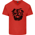 Australian Sheepdog Dogs Mens V-Neck Cotton T-Shirt Red