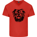 Australian Sheepdog Dogs Mens V-Neck Cotton T-Shirt Red