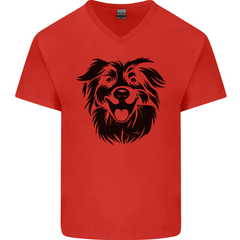 Australian Sheepdog Dogs Mens V-Neck Cotton T-Shirt Red