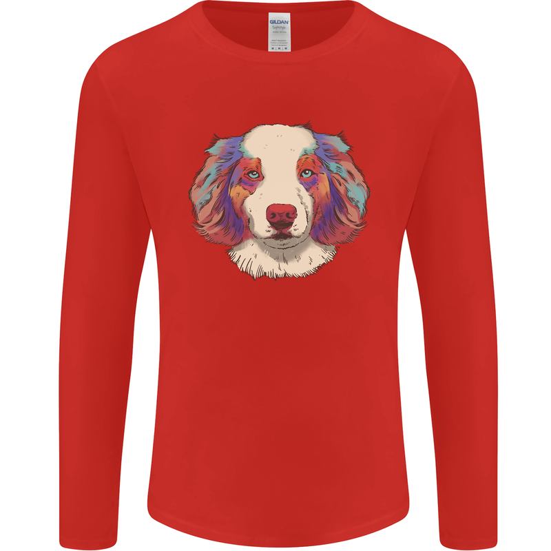 Australian Shepherd Dog Mens Long Sleeve T-Shirt Red