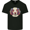 Australian Shepherd Dog Mens V-Neck Cotton T-Shirt Black