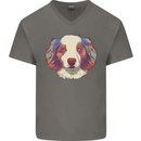 Australian Shepherd Dog Mens V-Neck Cotton T-Shirt Charcoal