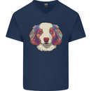 Australian Shepherd Dog Mens V-Neck Cotton T-Shirt Navy Blue