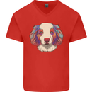 Australian Shepherd Dog Mens V-Neck Cotton T-Shirt Red