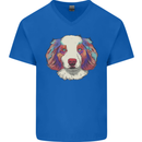 Australian Shepherd Dog Mens V-Neck Cotton T-Shirt Royal Blue