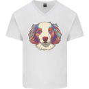 Australian Shepherd Dog Mens V-Neck Cotton T-Shirt White