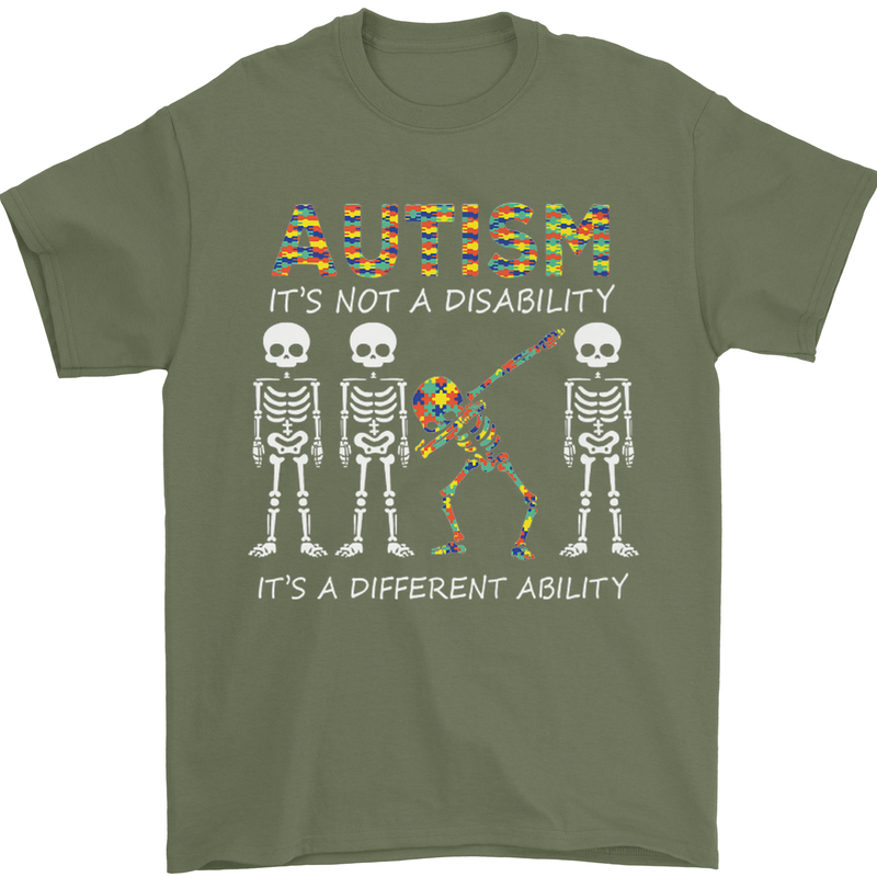 Autism A Different Ability Autistic ASD Mens T-Shirt Cotton Gildan Military Green