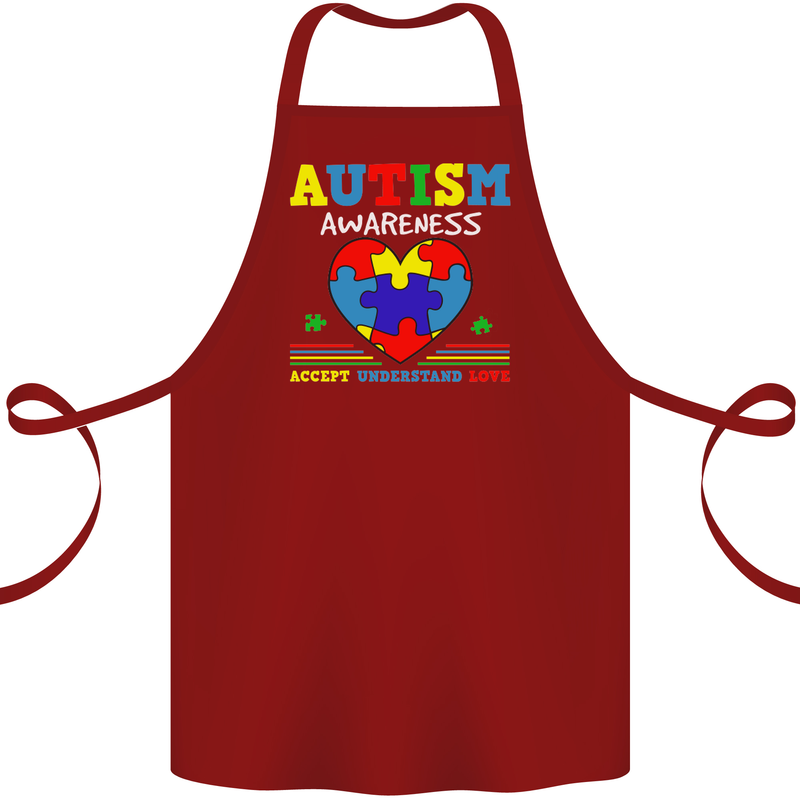 Autism Awareness Autistic Love Accept ASD Cotton Apron 100% Organic Maroon