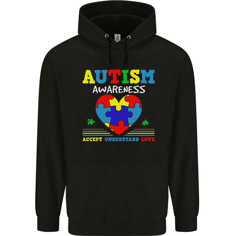 Autism Awareness Autistic Love Accept ASD Mens 80% Cotton Hoodie Black
