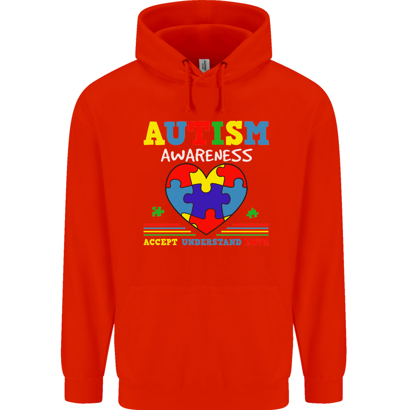 Autism Awareness Autistic Love Accept ASD Mens 80% Cotton Hoodie Bright Red