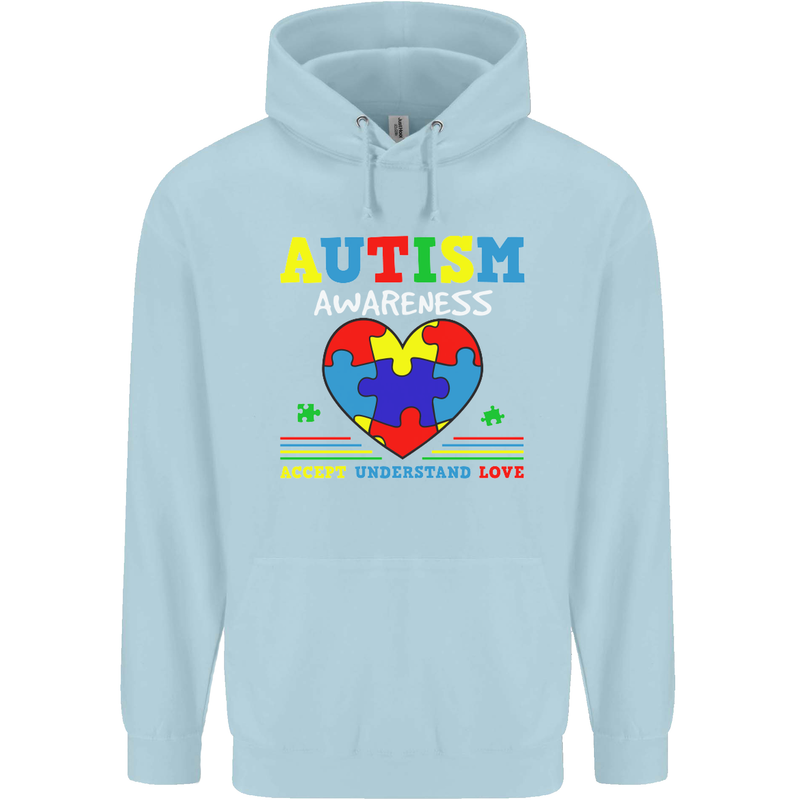 Autism Awareness Autistic Love Accept ASD Mens 80% Cotton Hoodie Light Blue