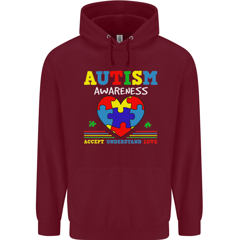 Autism Awareness Autistic Love Accept ASD Mens 80% Cotton Hoodie Maroon