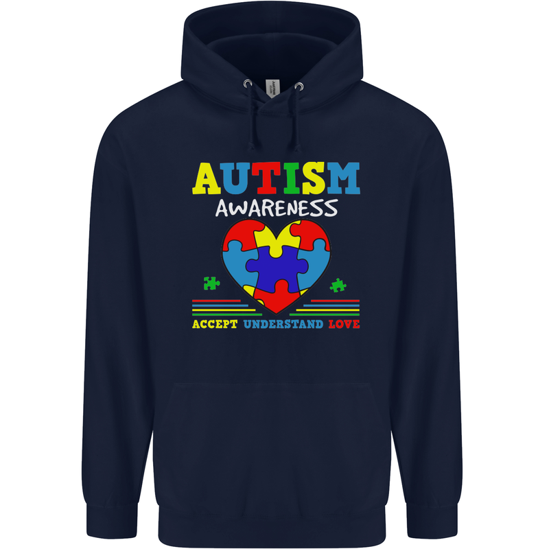 Autism Awareness Autistic Love Accept ASD Mens 80% Cotton Hoodie Navy Blue