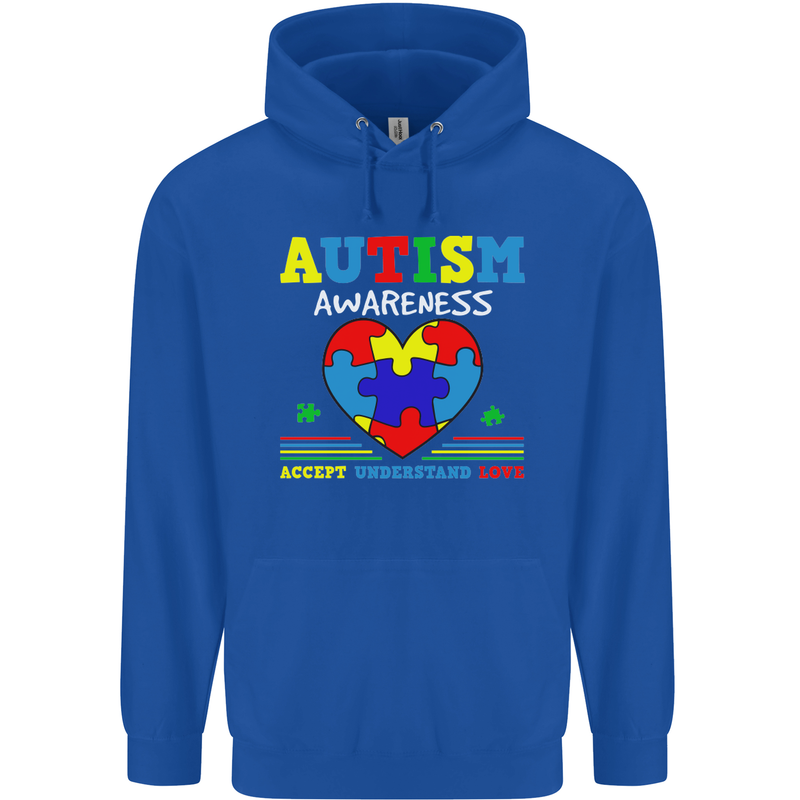 Autism Awareness Autistic Love Accept ASD Mens 80% Cotton Hoodie Royal Blue