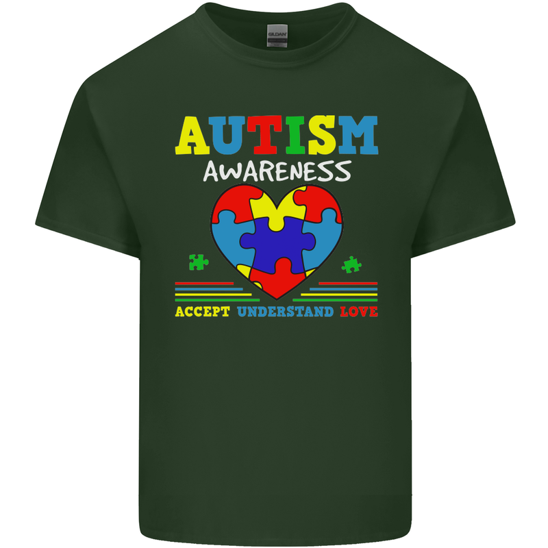 Autism Awareness Autistic Love Accept ASD Mens Cotton T-Shirt Tee Top Forest Green