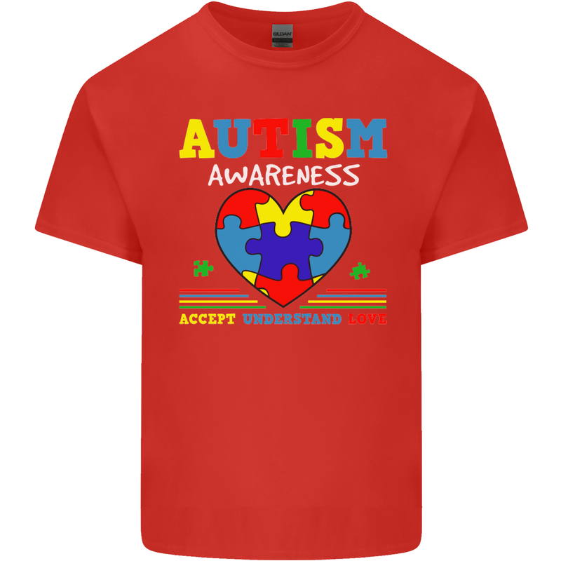 Autism Awareness Autistic Love Accept ASD Mens Cotton T-Shirt Tee Top Red