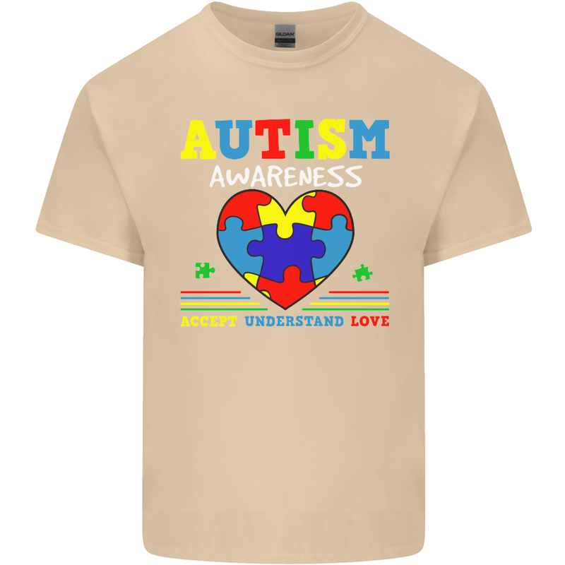 Autism Awareness Autistic Love Accept ASD Mens Cotton T-Shirt Tee Top Sand