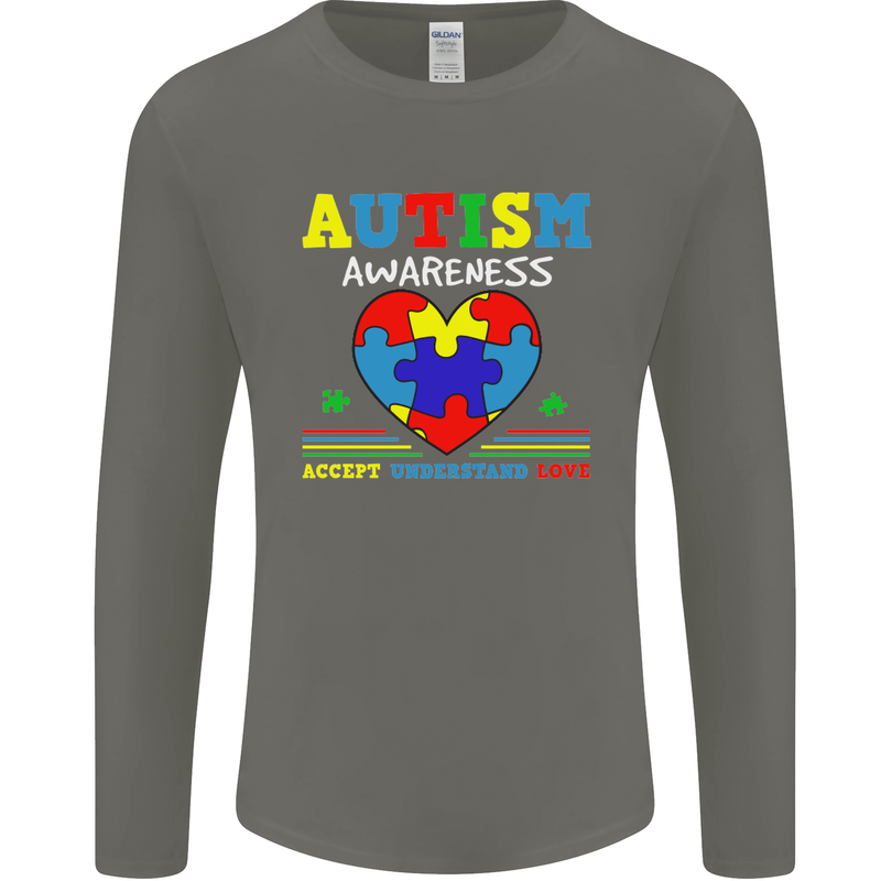Autism Awareness Autistic Love Accept ASD Mens Long Sleeve T-Shirt Charcoal