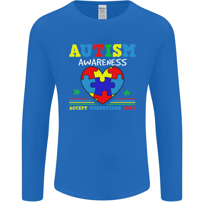 Autism Awareness Autistic Love Accept ASD Mens Long Sleeve T-Shirt Royal Blue