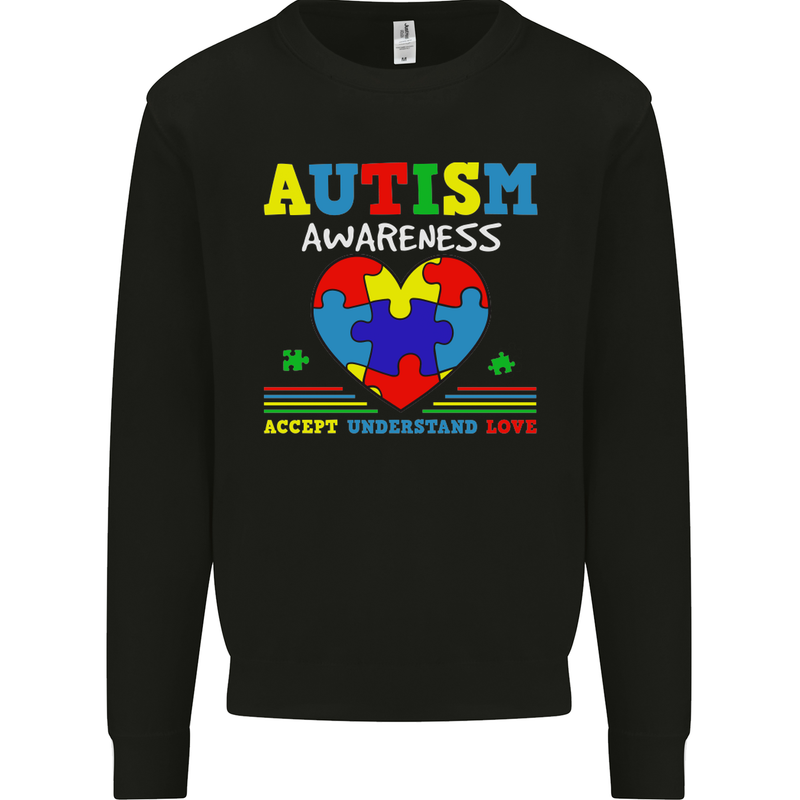 Autism Awareness Autistic Love Accept ASD Mens Sweatshirt Jumper Black