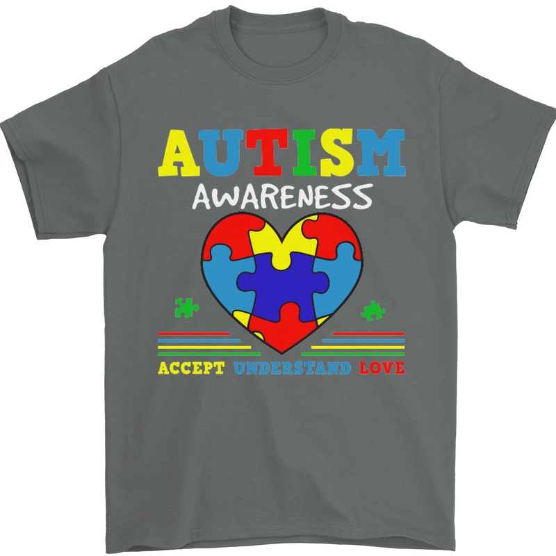 Autism Awareness Autistic Love Accept ASD Mens T-Shirt Cotton Gildan Charcoal