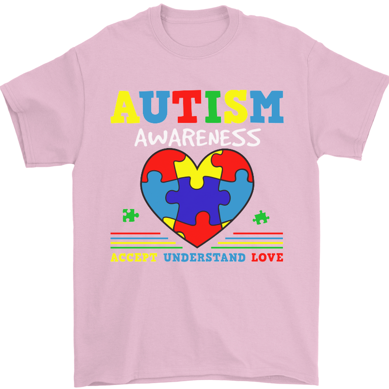 Autism Awareness Autistic Love Accept ASD Mens T-Shirt Cotton Gildan Light Pink