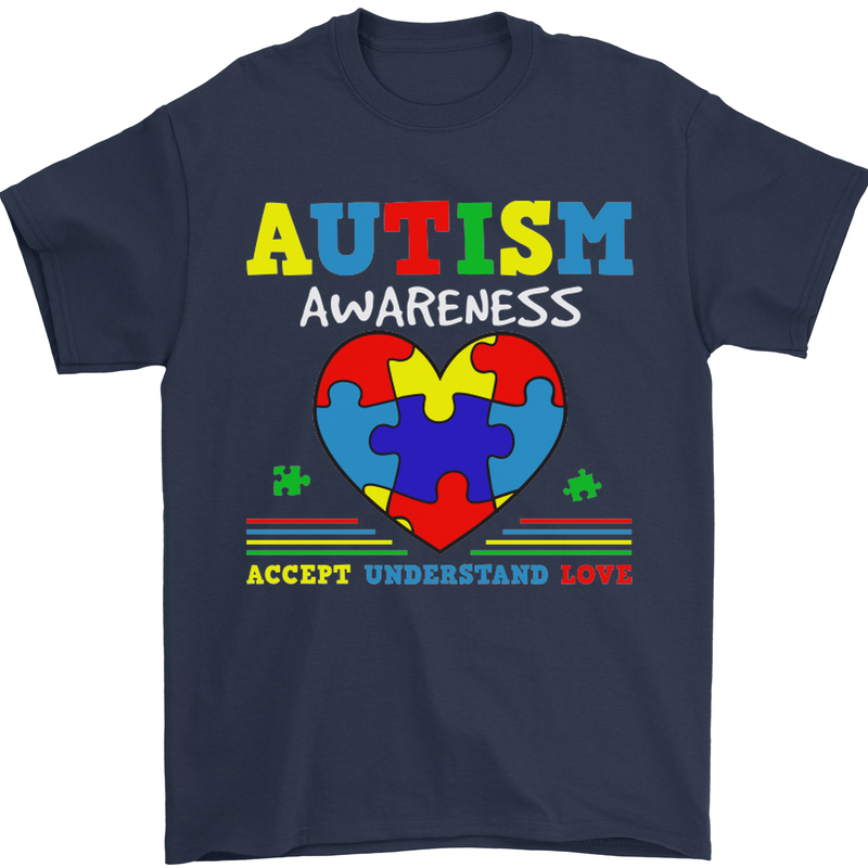 Autism Awareness Autistic Love Accept ASD Mens T-Shirt Cotton Gildan Navy Blue