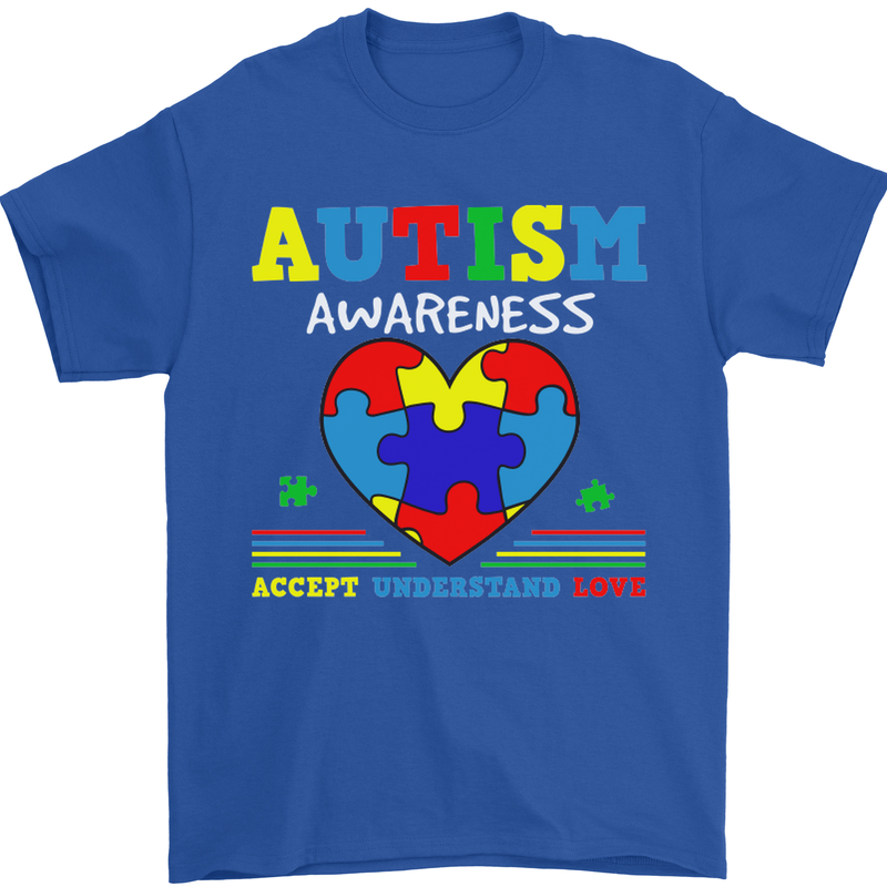 Autism Awareness Autistic Love Accept ASD Mens T-Shirt Cotton Gildan Royal Blue