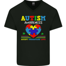 Autism Awareness Autistic Love Accept ASD Mens V-Neck Cotton T-Shirt Black
