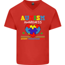 Autism Awareness Autistic Love Accept ASD Mens V-Neck Cotton T-Shirt Red