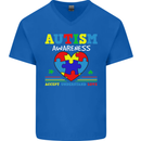 Autism Awareness Autistic Love Accept ASD Mens V-Neck Cotton T-Shirt Royal Blue