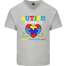 Autism Awareness Autistic Love Accept ASD Mens V-Neck Cotton T-Shirt Sports Grey