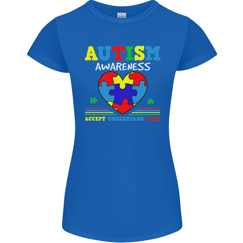 Autism Awareness Autistic Love Accept ASD Womens Petite Cut T-Shirt Royal Blue