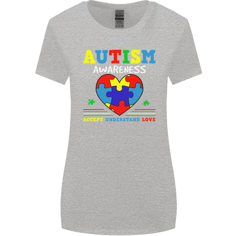Autism Awareness Autistic Love Accept ASD Womens Wider Cut T-Shirt Sports Grey