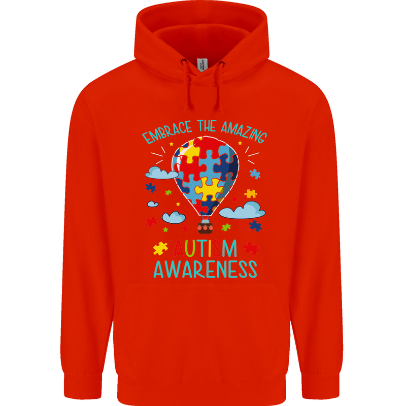 Autism Awareness Embrace Amazing Autistic Childrens Kids Hoodie Bright Red