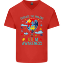 Autism Awareness Embrace Amazing Autistic Mens V-Neck Cotton T-Shirt Red