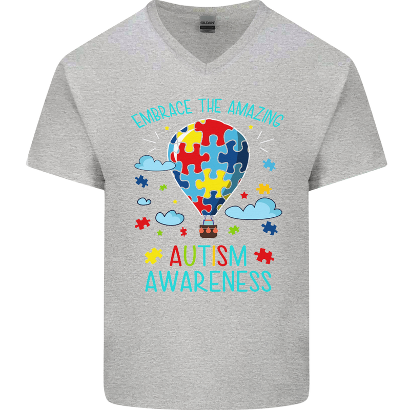 Autism Awareness Embrace Amazing Autistic Mens V-Neck Cotton T-Shirt Sports Grey