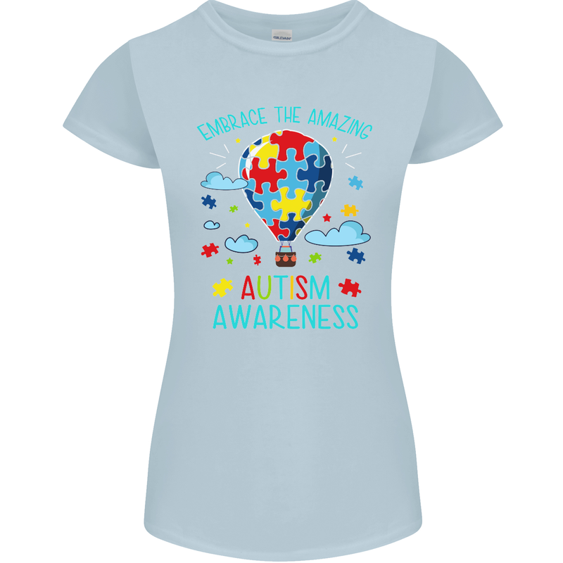 Autism Awareness Embrace Amazing Autistic Womens Petite Cut T-Shirt Light Blue