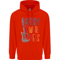 Autism Awareness Guitar Guitarist Childrens Kids Hoodie Bright Red