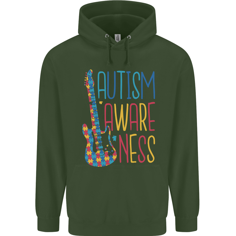 Autism Awareness Guitar Guitarist Childrens Kids Hoodie Forest Green