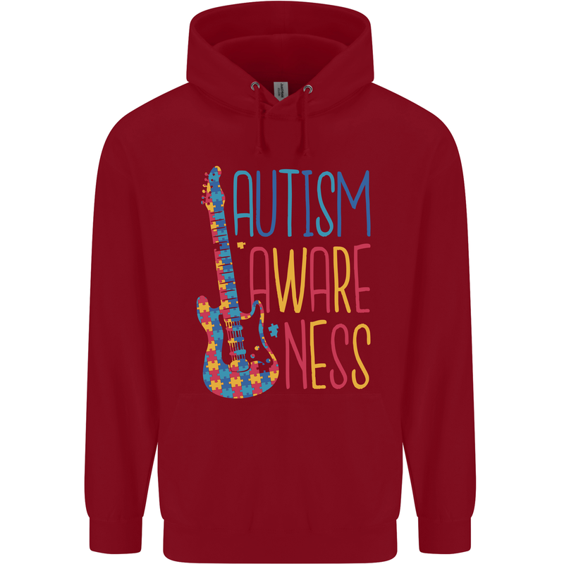Autism Awareness Guitar Guitarist Childrens Kids Hoodie Red