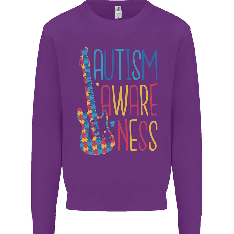 Autism Awareness Guitar Guitarist Kids Sweatshirt Jumper Purple