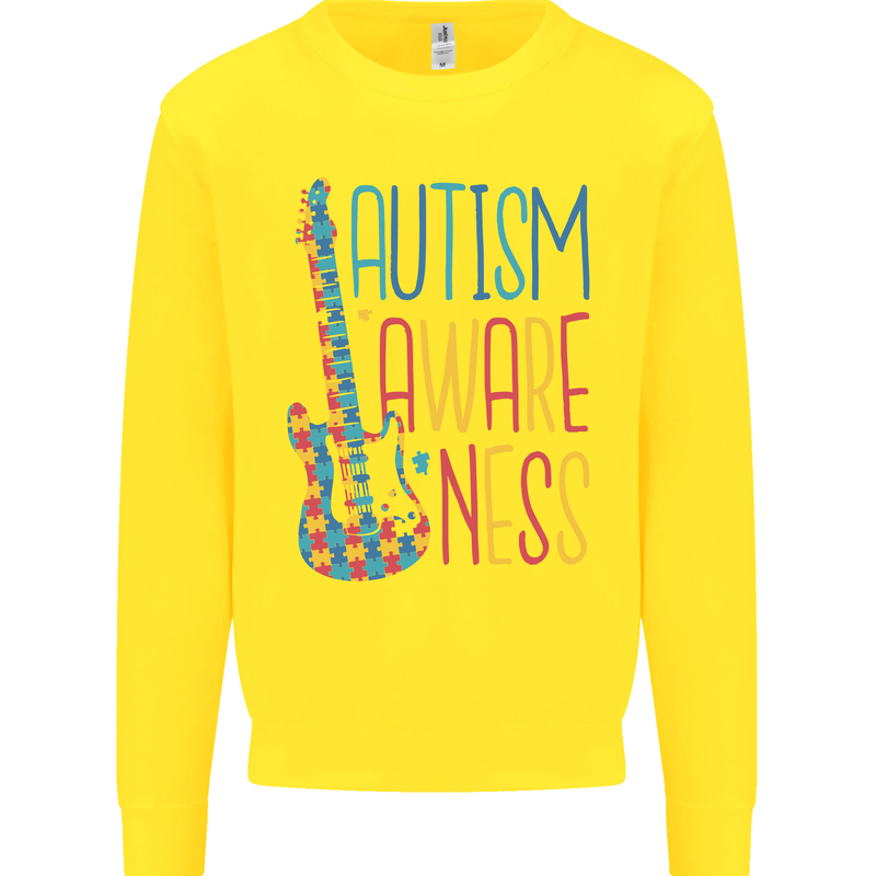 Autism Awareness Guitar Guitarist Kids Sweatshirt Jumper Yellow