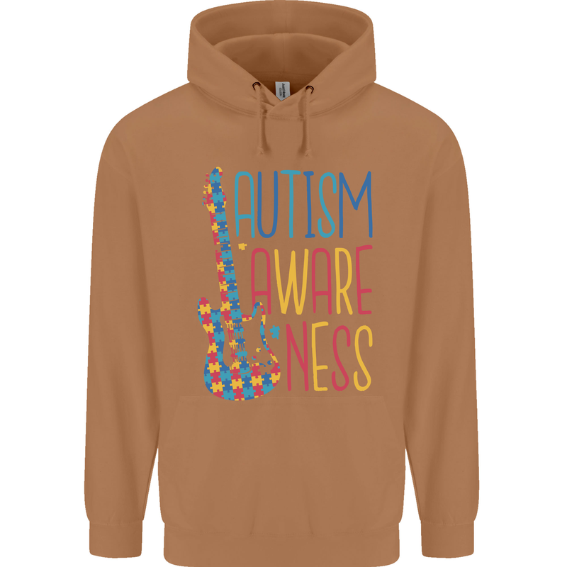 Autism Awareness Guitar Guitarist Mens 80% Cotton Hoodie Caramel Latte