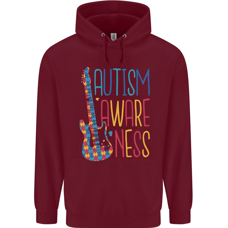 Autism Awareness Guitar Guitarist Mens 80% Cotton Hoodie Maroon