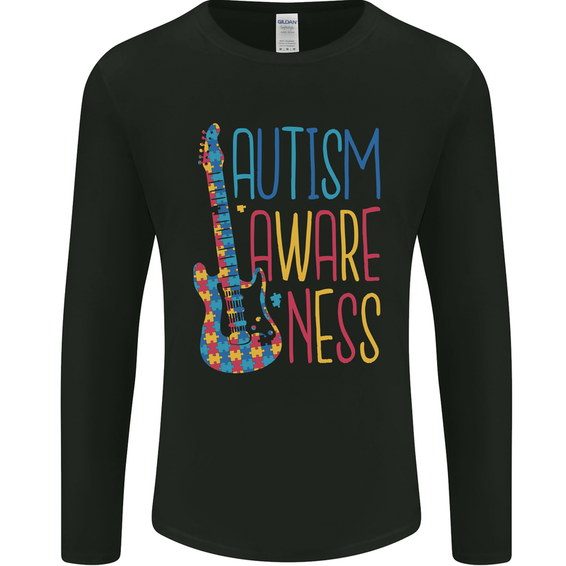 Autism Awareness Guitar Guitarist Mens Long Sleeve T-Shirt Black