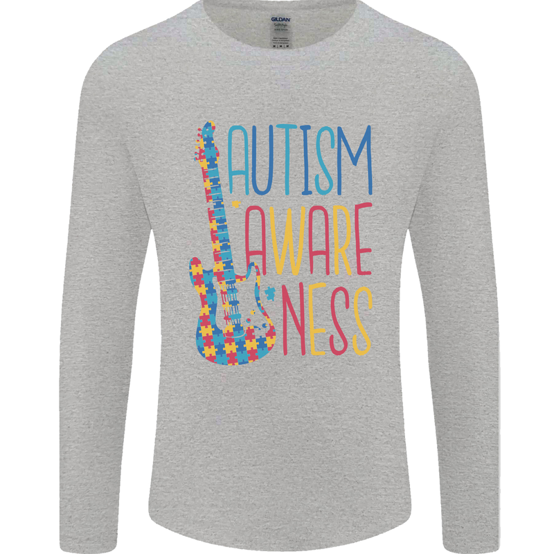 Autism Awareness Guitar Guitarist Mens Long Sleeve T-Shirt Sports Grey